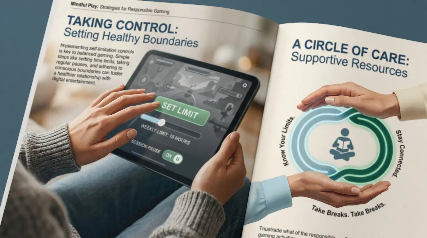Pause, limit and support controls representing responsible gambling
